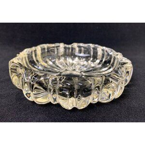 Vintage Clear Glass Ashtray Fluted Design 4.25" Round 5 Notch Mid Century Modern